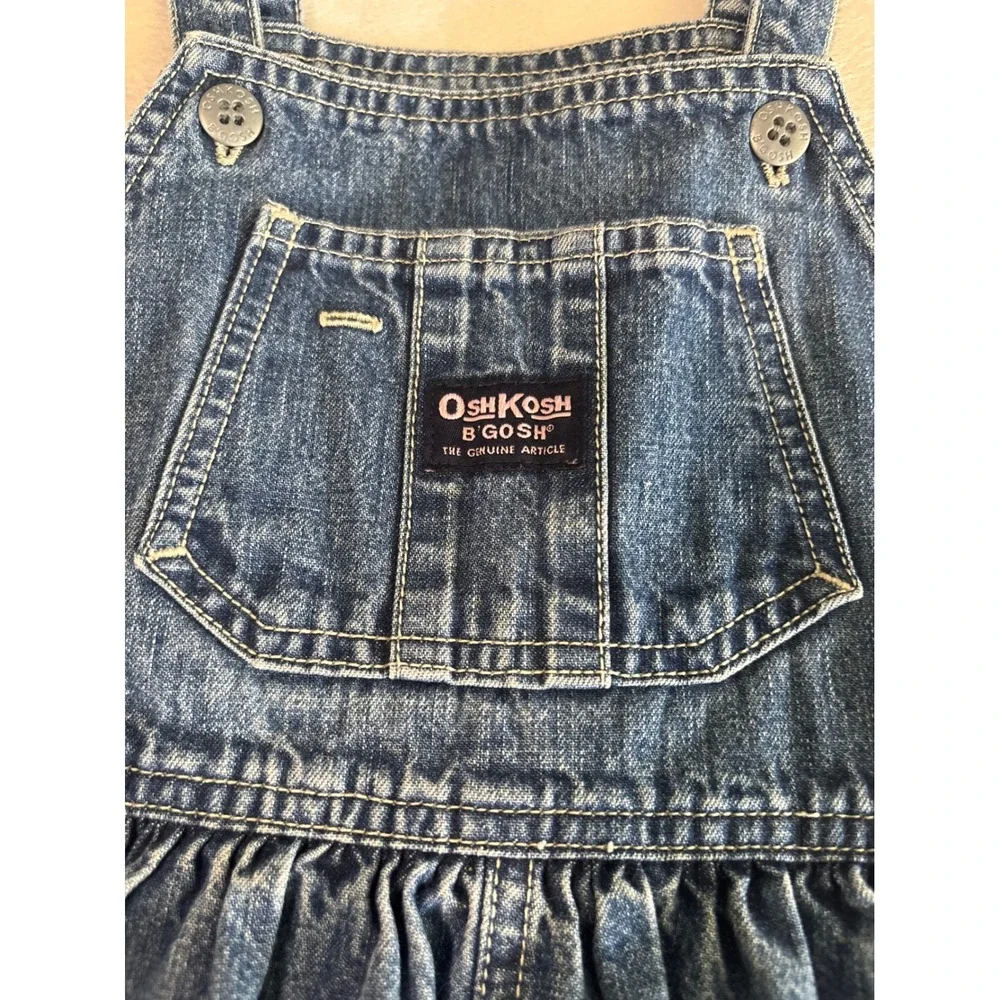 Vintage OshKosh Bgosh Girls Blue Denim Overall Jumper Dress Size 5 922-7004